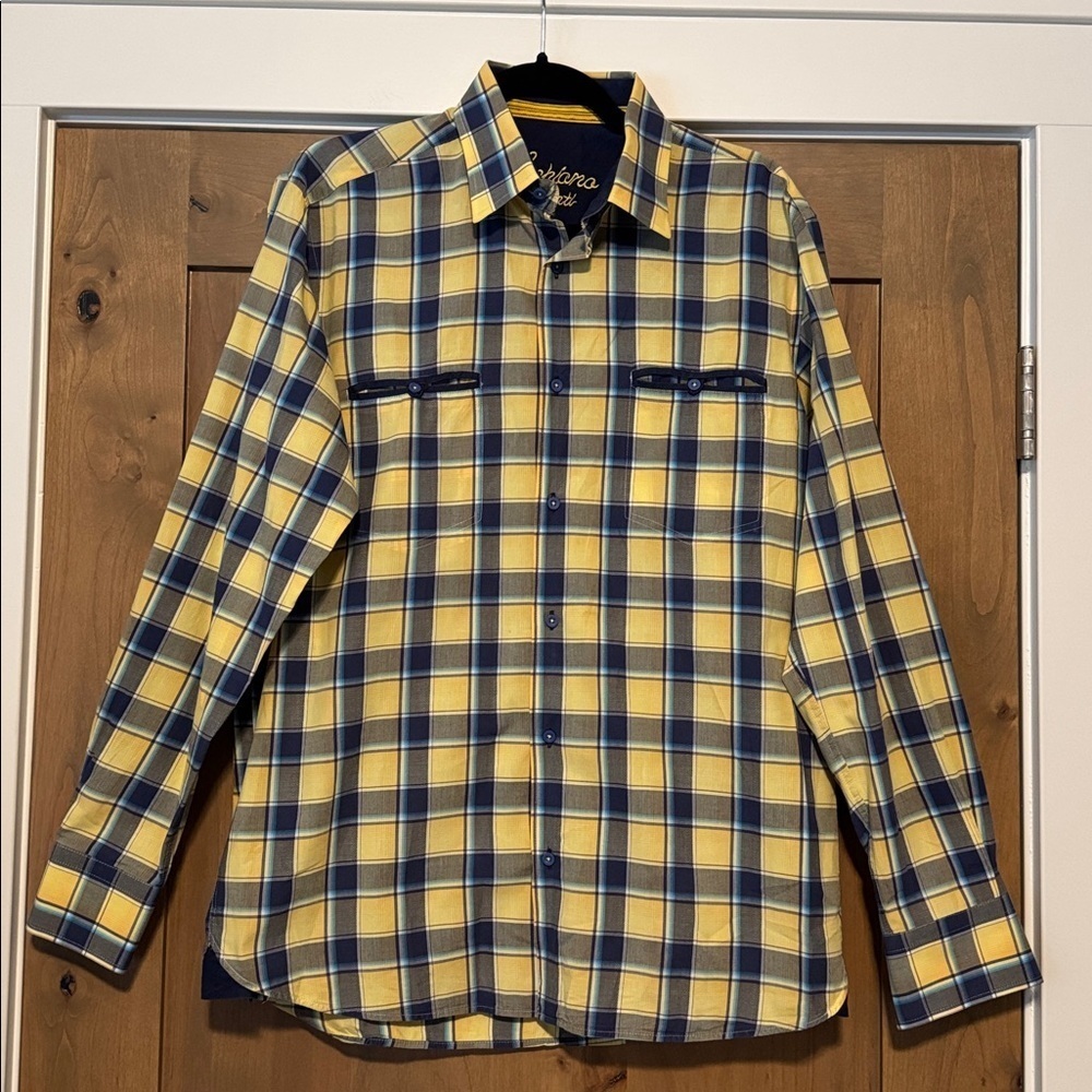 luchiano Visconti colorful plaid button down collared shirt Mens M Cotton Preppy